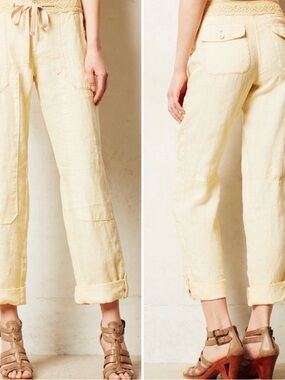 Anthropologie Laced Linen Cargos Pants by Hei Hei; Size 27-missing tie at waist